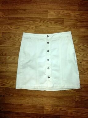 NWT Sz 8 Ann Taylor White Button-Front Mini Skirt